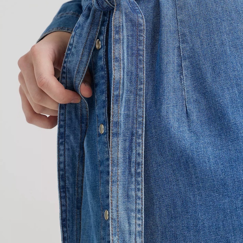 Denim Shirt Mini Dress with Self-Tie Waist - Picture 4 of 6